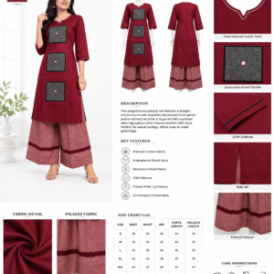 Women’s Maroon Printed Kurta with Palazzo Set