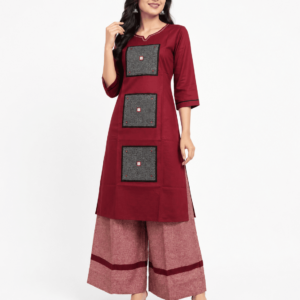 Women’s Maroon Printed Kurta with Palazzo Set