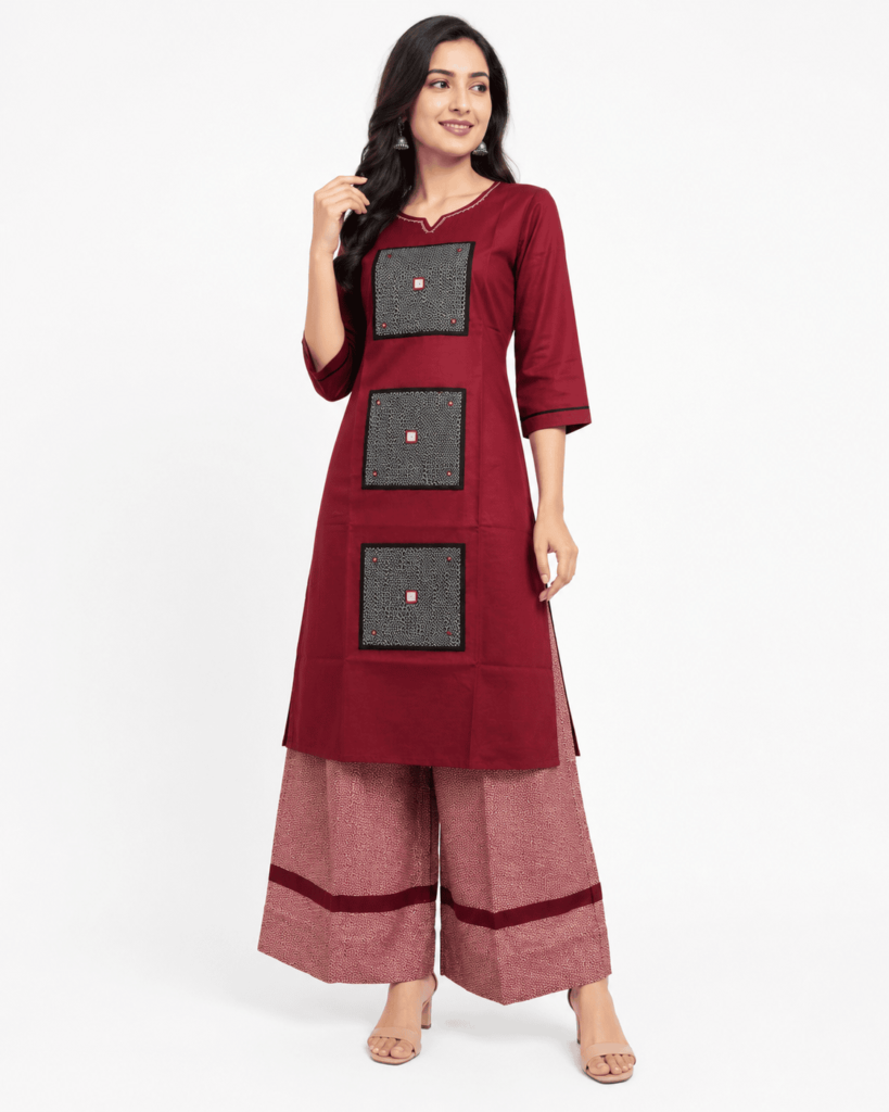 Women’s Maroon Printed Kurta with Palazzo Set