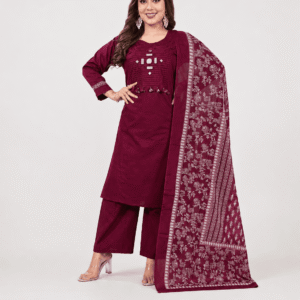 Women's Cotton Kurta Palazzo Set with Printed Dupatta | Mirror Work | A-Line