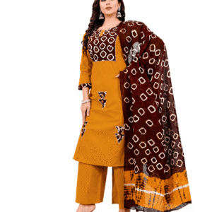 Women's Mustard Cotton Printed Kurta Palazzo Set with Dupatta | Traditional Cotton Suit Set