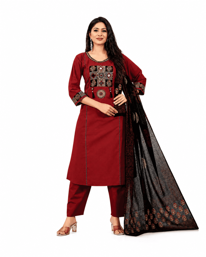 Women's Natural Cotton Printed Kurta Set with Plazo & Mal Cotton Dupatta