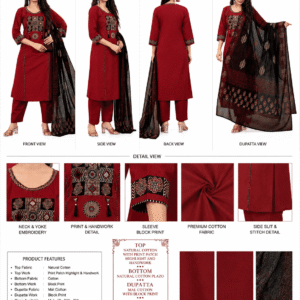 Women's Natural Cotton Printed Kurta Set with Plazo & Mal Cotton Dupatta