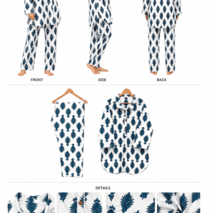Women’s Teal Leaf Printed Cotton Kurta Pajama Set