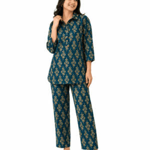 Jaipuri Cotton Printed Short Cord Set for Women – Green