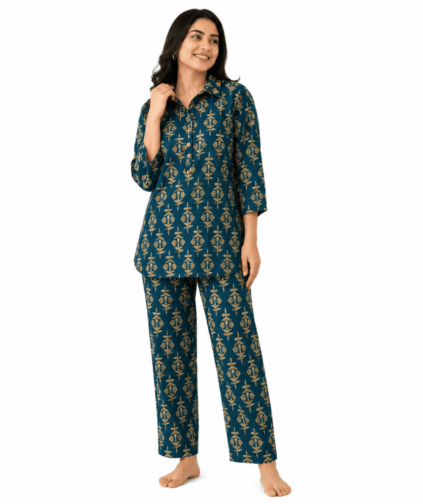 Jaipuri Cotton Printed Short Cord Set for Women – Green