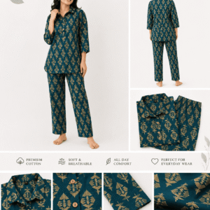 Jaipuri Cotton Printed Short Cord Set for Women – Green