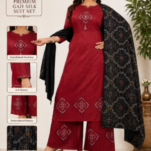 Women's Premium Gaji Silk Suit Set with Block Print & Mirror Handwork