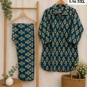 Jaipuri Cotton Printed Short Cord Set for Women – Green