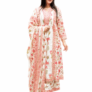 Floral Printed Cotton Kurta Set with Dupatta (SF-RED)