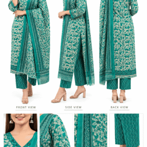 Teal Green Floral Printed Kurta Pant Set with Dupatta