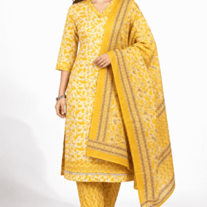 Yellow Floral Printed 3-Piece Salwar Suit Set with Dupatta