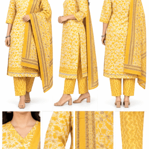 Yellow Floral Printed 3-Piece Salwar Suit Set with Dupatta