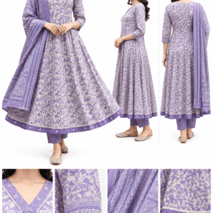 Purple Printed Anarkali Suit Set